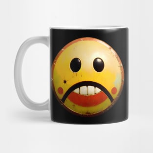 Retro Metal Smiley Frown Face Mug